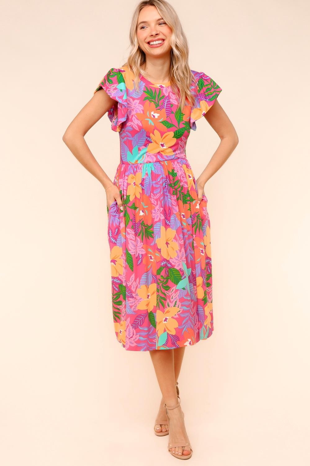 Ruffle Bloom Midi Dress With Pockets | S-3X